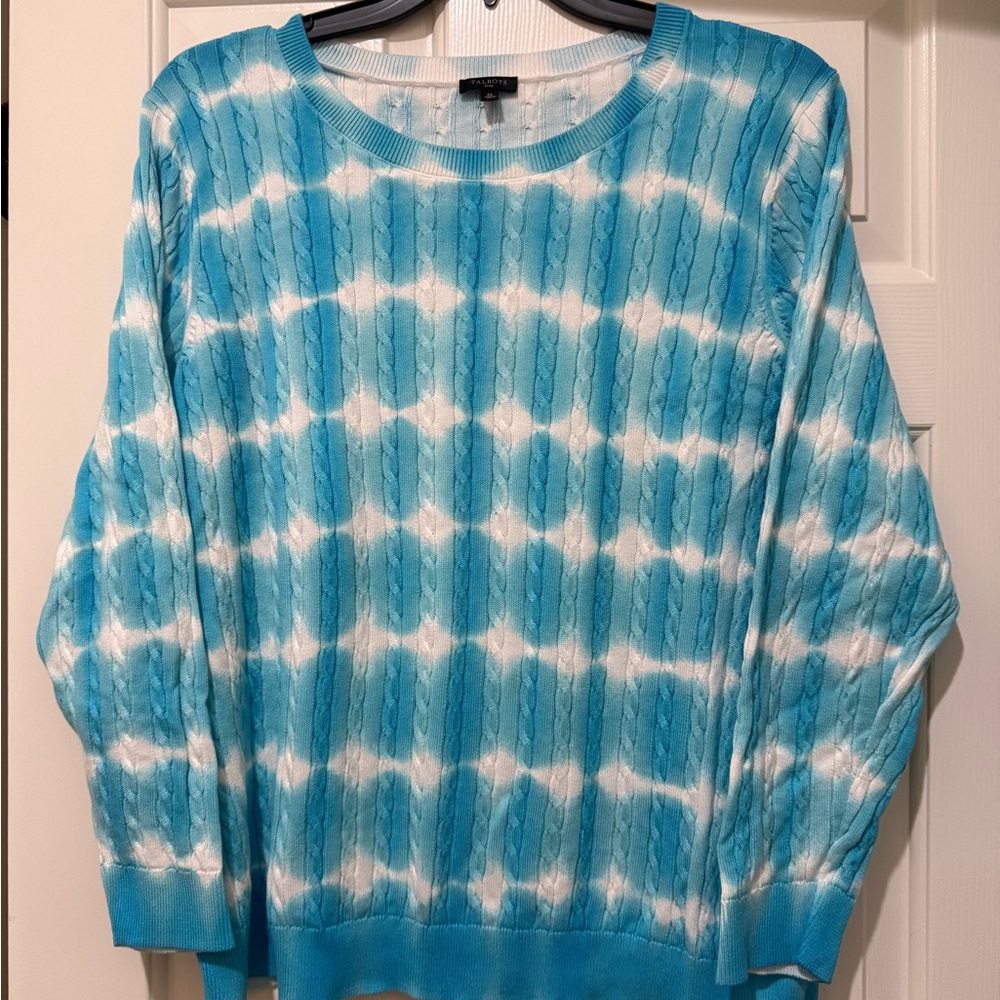 Talbots Turquoise Blue and White Tye Dyed Women's Sweater